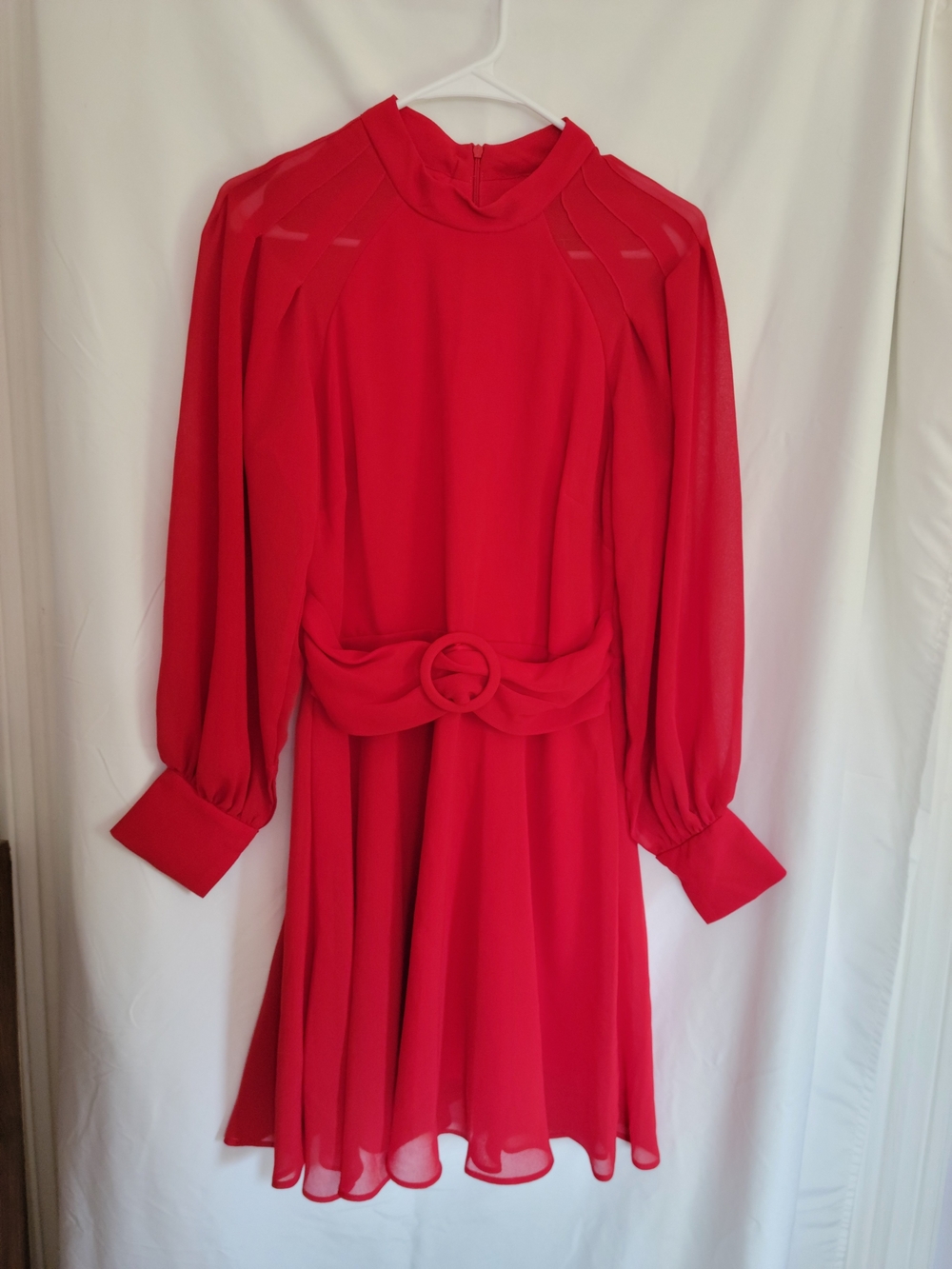 Retro Long-Sleeve Midi Dress with Belted Waist